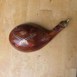 Vintage Italian Leather Covered Flask / Hunting Wine Carrier 10” Barware Decor